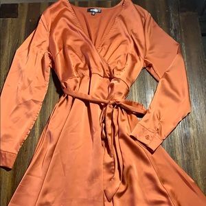 “Satin” Rust High Low Wrap Dress